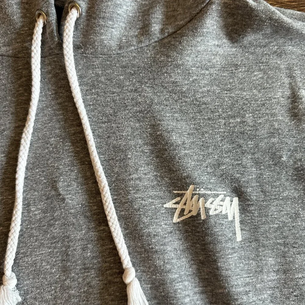 Vintage Stussy Gray Hoodie with Surf Back Graphic - Size S - Picture 3 of 9